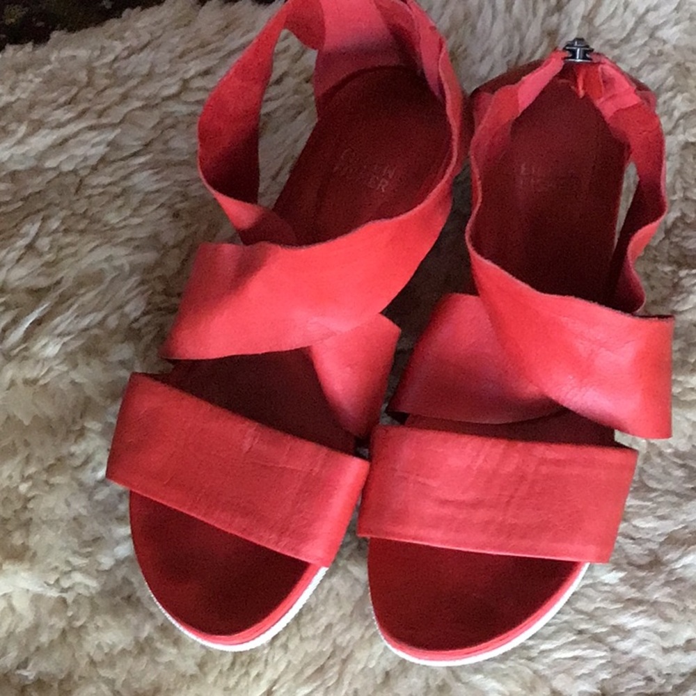 Eileen Fisher orange leather sandals size 8 1/2